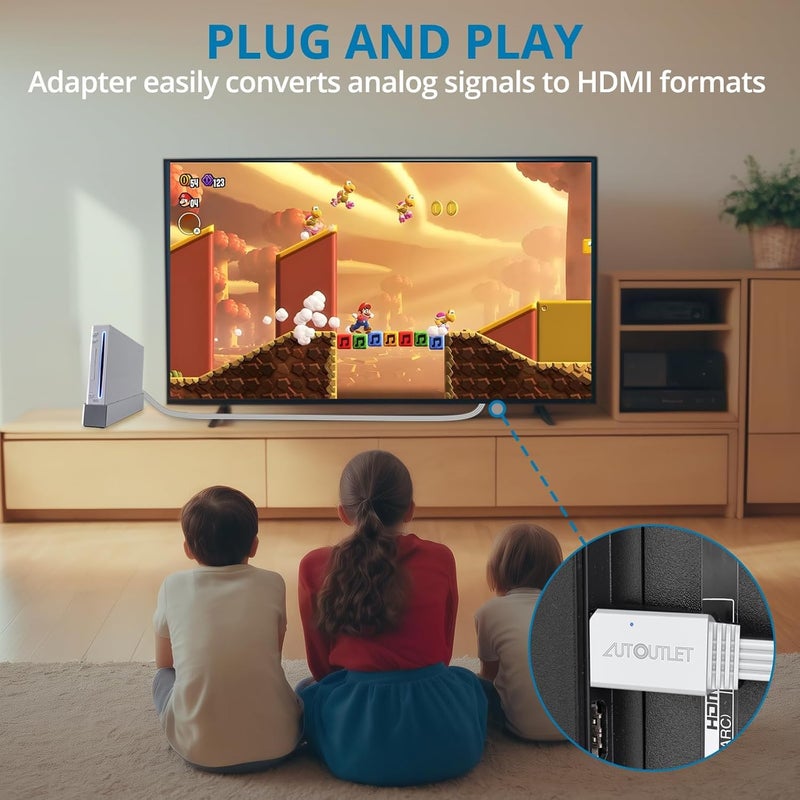 AUTOUTLET Wii to HDMI Converter 1080P 5ft/150cm for Full HD Device, Adapter with HDMI Male Cable Output Compatible with Nintendo Wii, Wii U, HDTV, Monitor-Supports All Wii Display Modes - Image 4